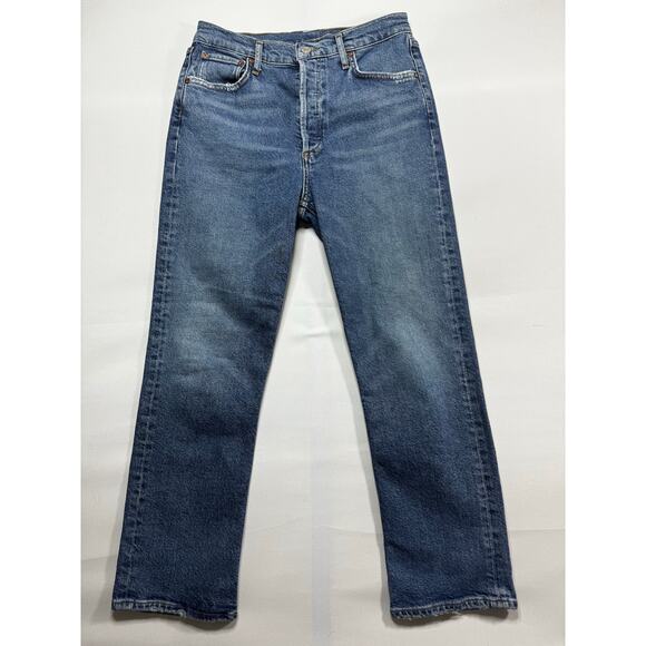 Agolde Women's Tapered Leg Button Fly Blue Denim Jeans - Size 28x25 - Picture 1 of 5